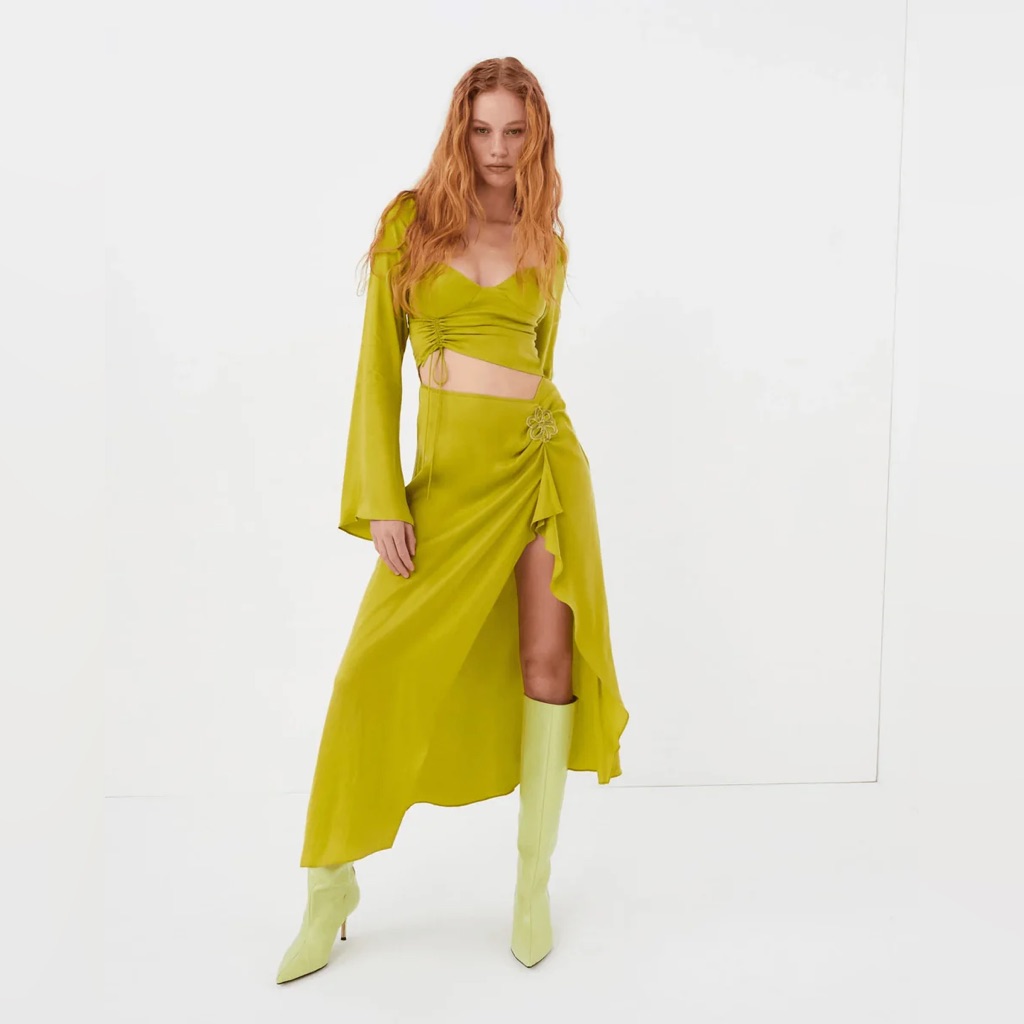 For Love And Lemons Allie Midi Dress In Green Size Xs Nwt